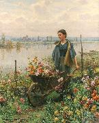 Daniel Ridgeway Knight Gathering Flowers oil on canvas